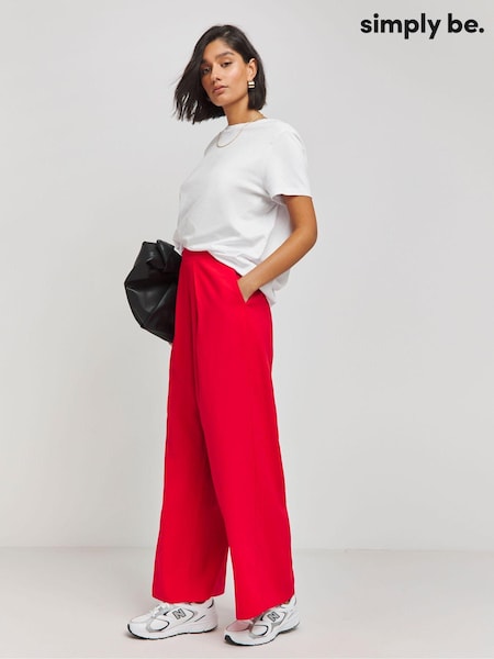 Simply Be Red Tie Waist Wide Leg Trousers With Turnup (AW3227) | €22