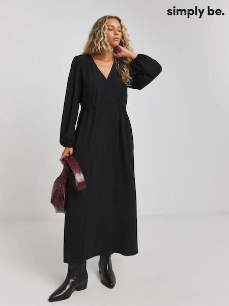 Simply Be Black Crepe Cinched Waist Midi Dress (AW3233) | €31