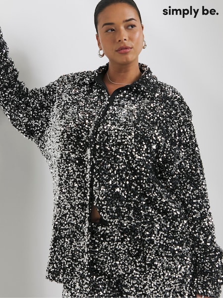 Simply Be Black Velvet Sequin Shirt (AW3234) | €39