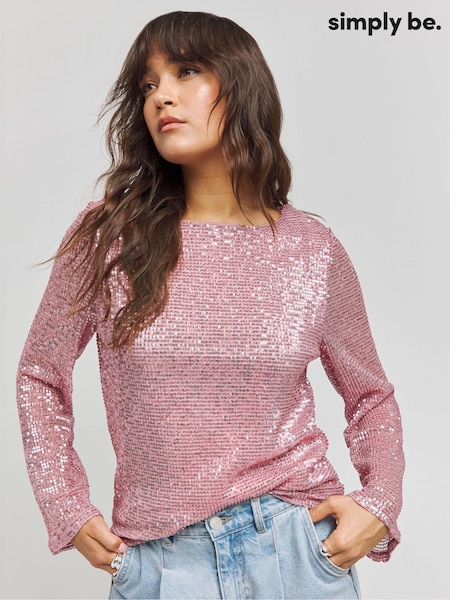 Simply Be Pink Flared Sleeves Sequin Top (AW3240) | €40