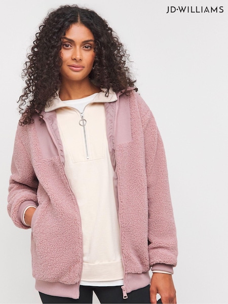 JD Williams Zip Through Ribbed Collar Borg Jacket (AW3241) | 208 LEI