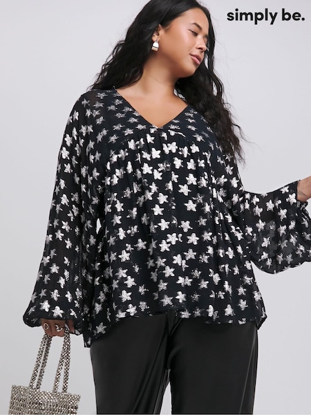 Simply Be Silver Star Jacquard Smock Top (AW3243) | $31