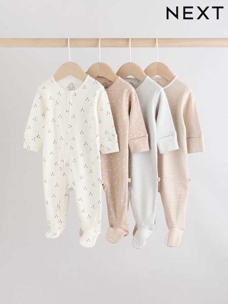 Cream Baby Two Way Zip Sleepsuits 4 Pack (0-2yrs) (AW3259) | AED97 - AED107