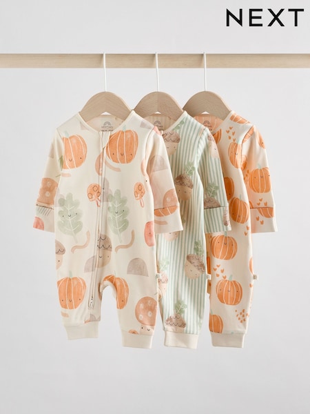 Cream Baby Two Way Zip Footless Sleepsuits 3 Pack (0mths-3yrs) (AW3262) | AED97 - AED107