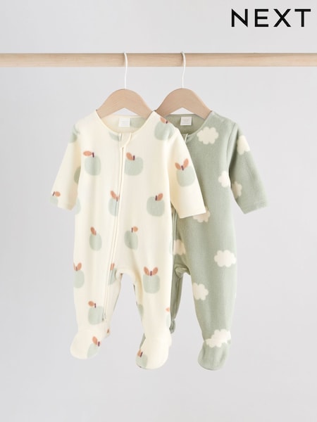 Sage Green Baby Micro Fleece Two Way Zip Sleepsuits 2 Pack (AW3283) | KRW47,000 - KRW51,700