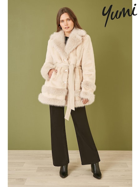 Yumi Luxe Faux Fur Swing Coat With Tie Belt (AW3286) | €189