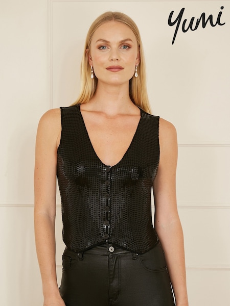 Yumi Black Sequin Waistcoat With Knitted Back (AW3294) | €66
