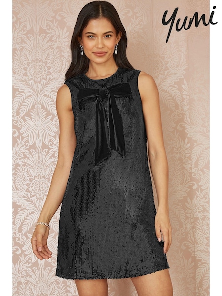 Yumi Black Sequin Bow Tunic Shift Dress (AW3298) | 297 QAR