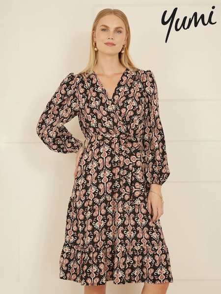 Yumi Black Ikat Long Sleeve Skater Dress (AW3300) | €63