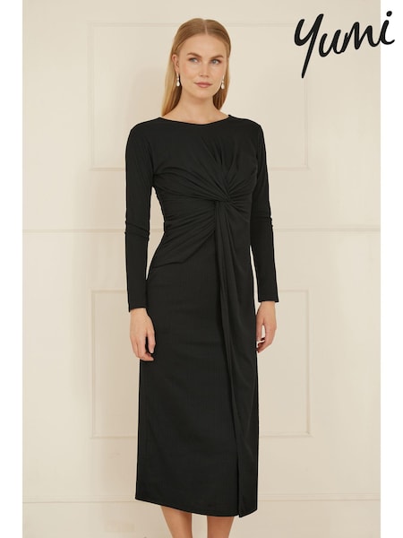 Yumi Midi Fitted Stretch Dress With Knot Detail (AW3302) | 484 LEI