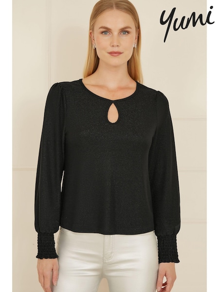 Yumi Black Sparkle Stretch Keyhole Neckline Top (AW3303) | €58