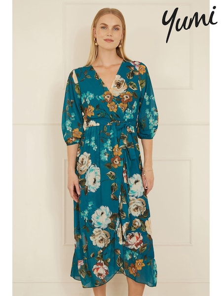 Yumi Watercolour Dip Hem Midi Wrap Dress (AW3312) | 92 €