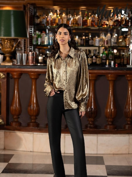 Yumi Metallic Relaxed Balloon Sleeve Shirt (AW3315) | 372 LEI