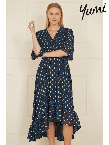 Yumi Blue Sequin Kimono Midi Wrap Dress (AW3320) | €89