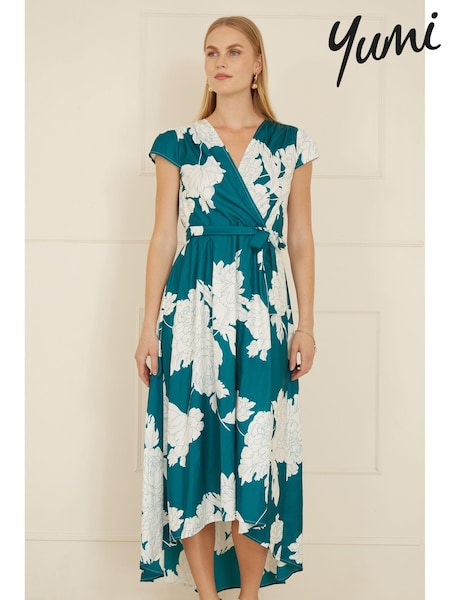 Verde - Yumi Înflorire/Flori Imprimeu Wrap Midi Rochie With Dipped Hem (AW3323) | 372 LEI
