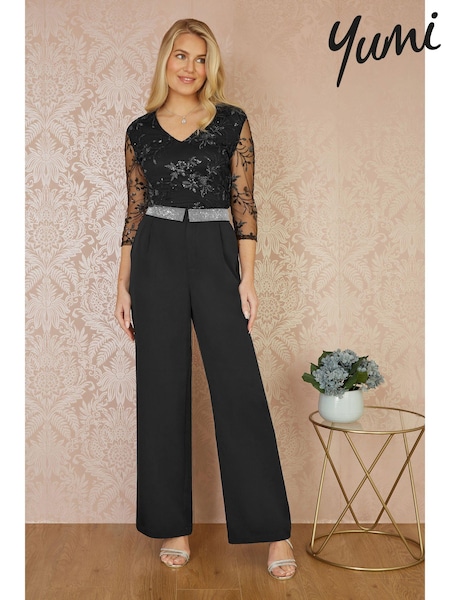 Yumi Black Wide Leg Trousers With Diamante Waistband (AW3328) | €100