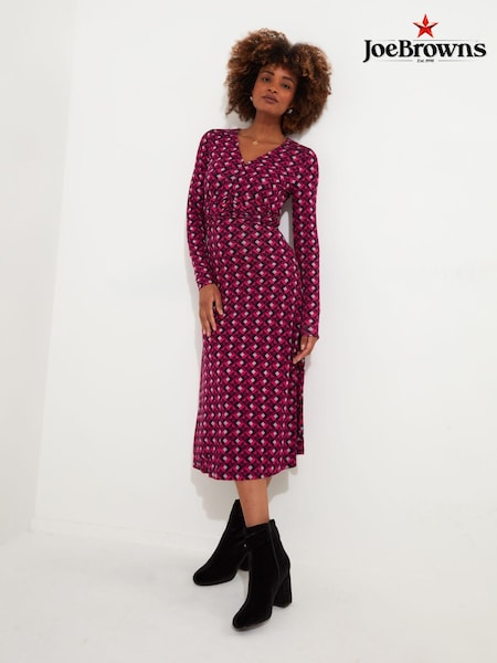 Joe Browns Pink Bold Contrast Geometric Long Sleeve Midi Jersey Dress (AW3367) | €43