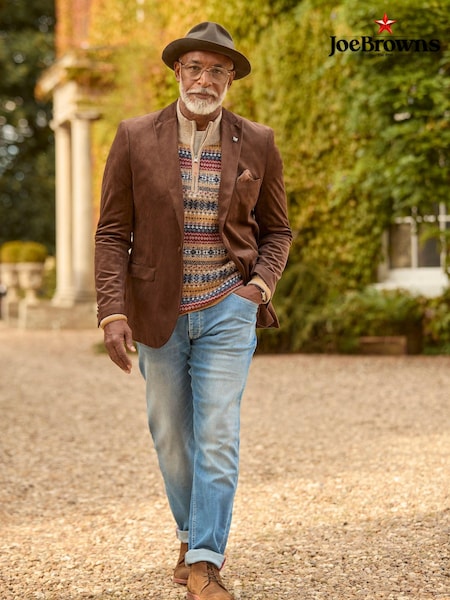 Joe Browns Brown Soft Velvet Suit Jacket Blazer with Satin Lapels (AW3368) | AED303