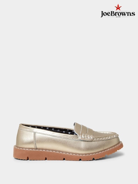 Joe Browns Gold Metallic Suede Leather Loafers with Chunky Sole (AW3399) | AED183