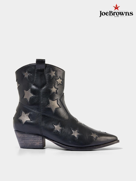 Joe Browns Silver Metallic Star Embroidered Western Leather Ankle Boots (AW3400) | AED262