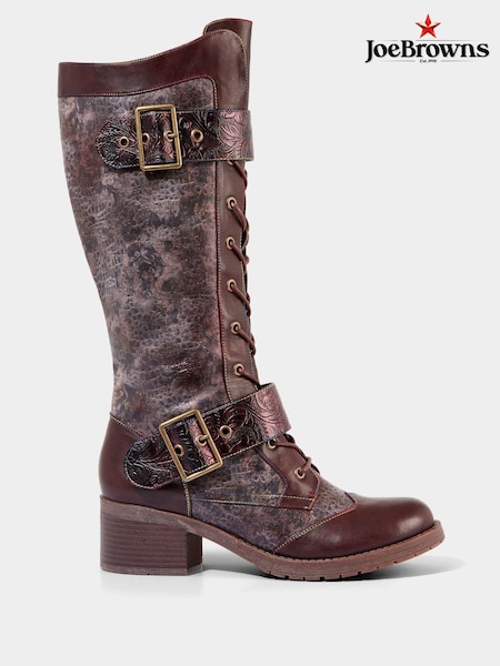 Joe Browns Brown Chunky Tooled Strap Embossed Leather Long Boots (AW3411) | €54