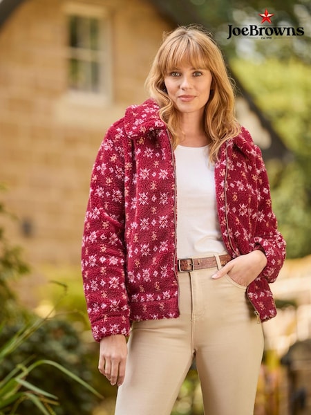 Joe Browns Red Cosy Floral Patterned Collared Teddy Fleece Jacket (AW3447) | €41.50