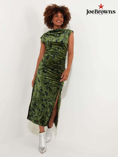 Joe Browns Green Flattering Ruched Cowl Neck Flocked Velour Bodycon Midi Dress (AW3461) | 207 QAR