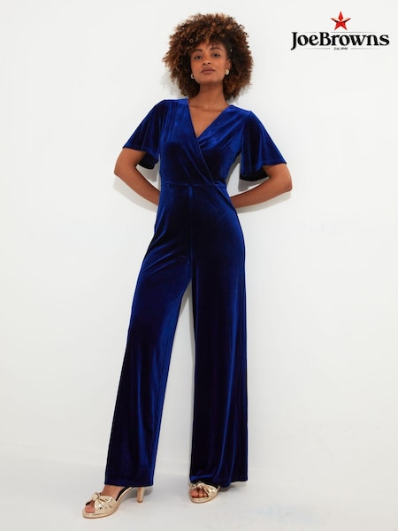Joe Browns Black Velour Flutter Sleeve Mock Wrap Wide Leg Jumpsuit (AW3467) | 222 QAR