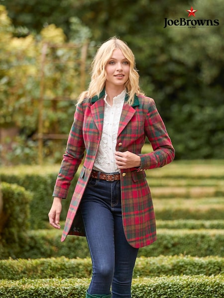 Joe Browns Red Longline Velour Trim Check Coat (AW3488) | €83