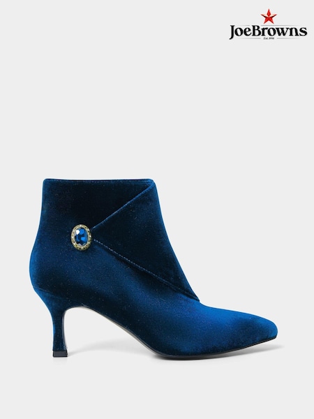 Joe Browns Blue Glamourous Statement Jewel Button Wrap-Around Velvet Ankle Boots (AW3489) | 198 QAR