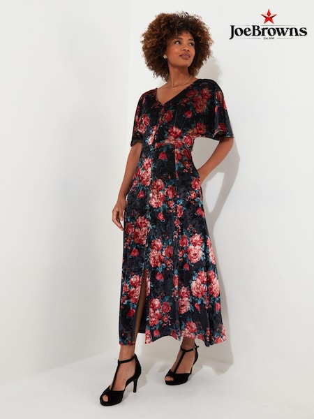 Joe Browns Rose Floral Tie Waist Velour V-Neck Dress (AW3496) | 53 €
