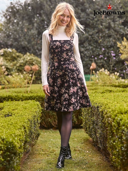 Joe Browns Black Vintage Floral Velvet Knee-Length Dress with Adjustable Straps (AW3515) | €41.50