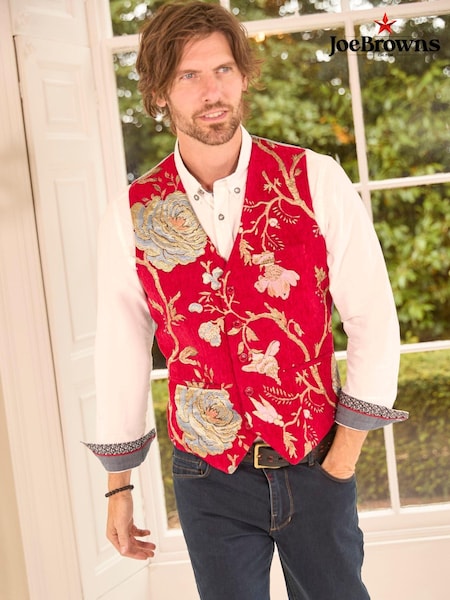 Joe Browns Red Embroidered Jacquard Suit Waistcoat (AW3529) | €42