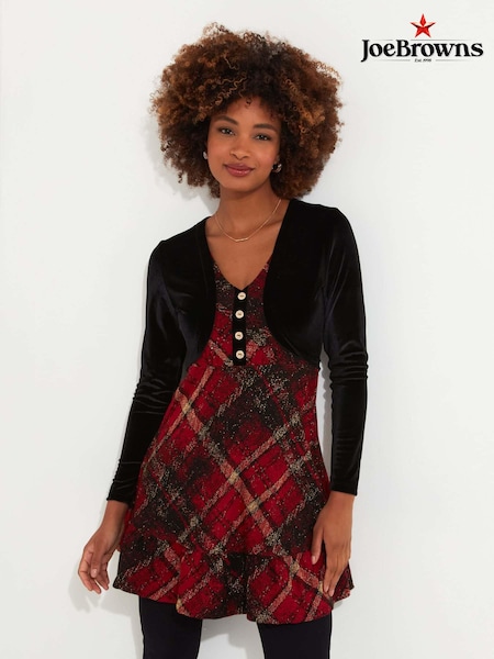 Joe Browns Red Classic Check V-Neck Tunic Dress with Velour Bolero (AW3536) | €40