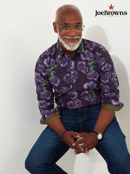 Joe Browns Purple Oversized Sketchy Florals Long Sleeve 100% Cotton Shirt (AW3537) | €30