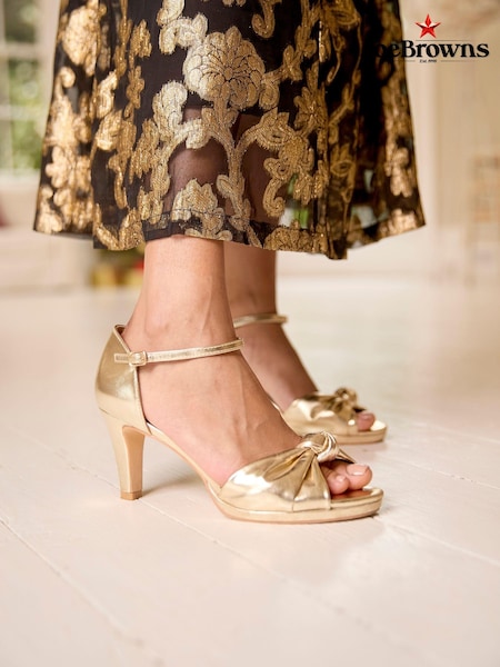 Joe Browns Gold PU Metallic Gold Knot Front Peep Toe Heels (AW3544) | AED192