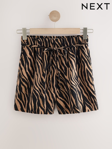 Zebra Print Tie Waist Linen Blend Boy Shorts (AW3552) | €22