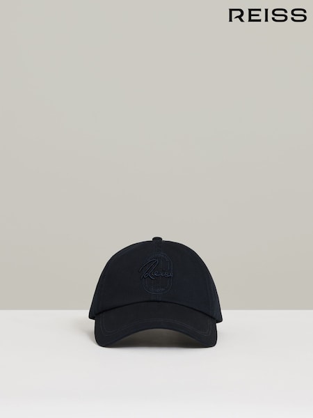 Reiss Washed Navy Elias Cotton Logo-Embroidered Baseball Cap (AW3604) | AZN 120
