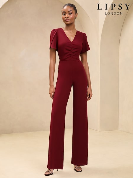 Short Sleeve Ruched Front V-Neck Jumpsuit (AW3605) | 79 €