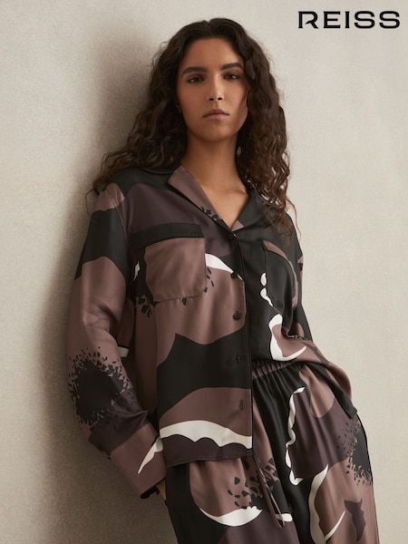 Reiss Black/Brown Lottie Floral-Print Long-Sleeve Shirt (AW3618) | AED1,008