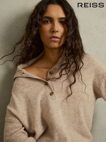 Reiss Neutral Ava Wool-Cashmere Open-Neck Jumper (AW3626) | €198