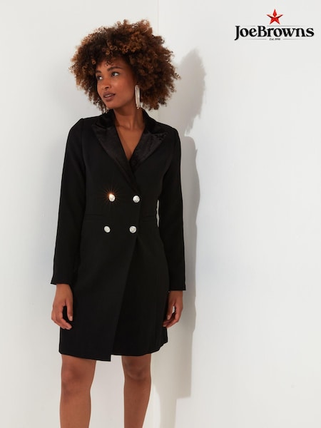 Joe Browns Black Chrome Petite Velvet Trim Long Sleeve Tuxedo Mini Dress (AW3721) | €69