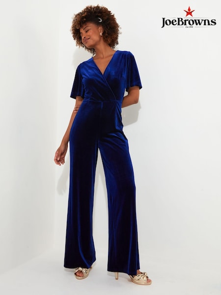 Joe Browns Black Petite Velour Flutter Sleeve Mock Wrap Wide Leg Jumpsuit (AW3740) | 185 QAR