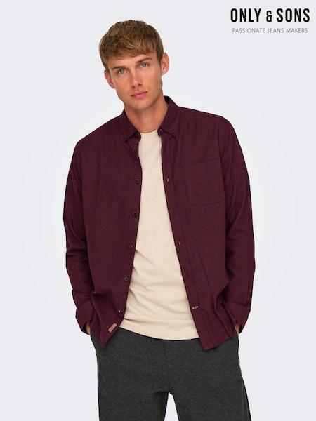 Only & Sons Burgundy Regular Fit 100% Cotton Shirt (AW3749) | €33