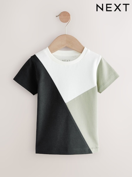 Черный/белый - Short Sleeve Colourblock T-Shirt (3mths-7yrs) (AW3798) | €7 - €10