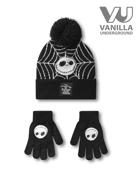 Vanilla Underground Black Disney Nightmare Before Christmas Winter Hat Beanie and Gloves Set (AW3808) | €23