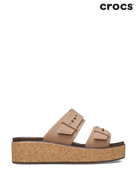 Crocs Light Brown Brooklyn Cork Buckle Wedge Sandals (AW3906) | €86