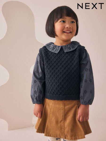 Navy Mock Layer Knit Jumper (3mths-7yrs) (AW3916) | €29 - €35
