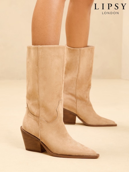 Lipsy Clean Knee High Long Western Cowboy Faux Suede Boots (AW3933) | kr1 370