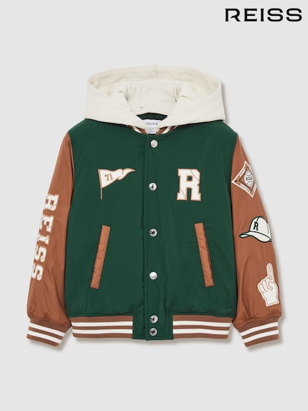 Reiss Green/Tobacco Brown Wells 13-14 yrs Home-Run Colourblock Bomber Jacket (AW3957) | €113